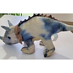 Fun Stuff Dinosaur Plush Stuffed Triceratops Tie Dye Camouflag Blue Brown 14"